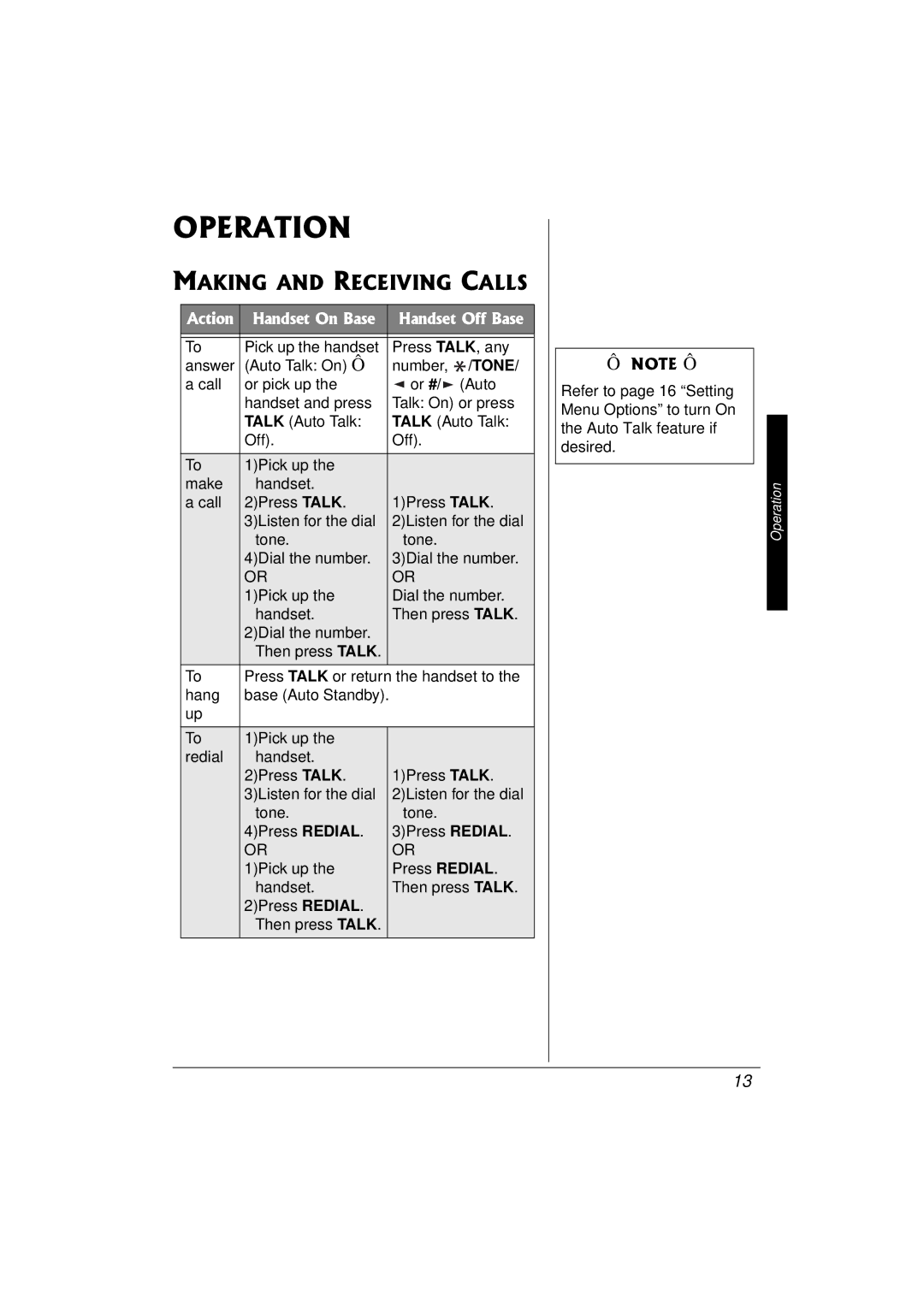 Radio Shack 43-3577 owner manual Operation, Making and Receiving Calls 