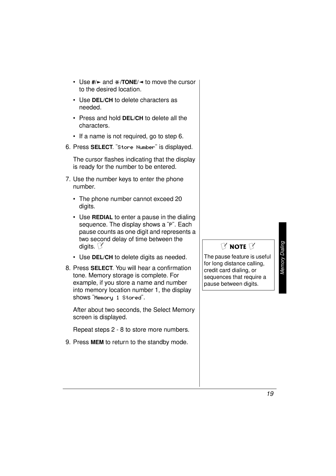 Radio Shack 43-3577 owner manual Memory Dialing 