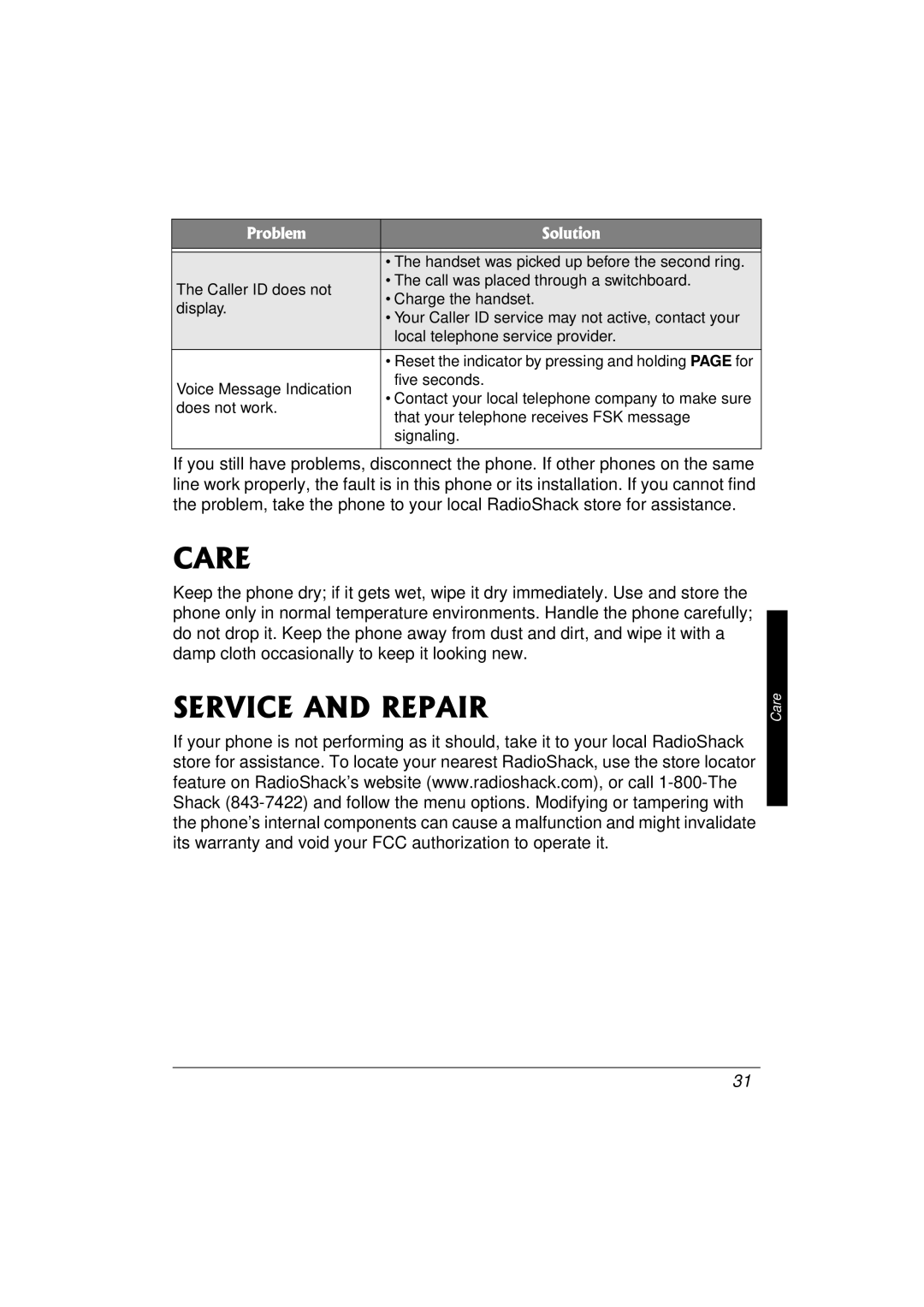 Radio Shack 43-3577 owner manual Care, Service and Repair 