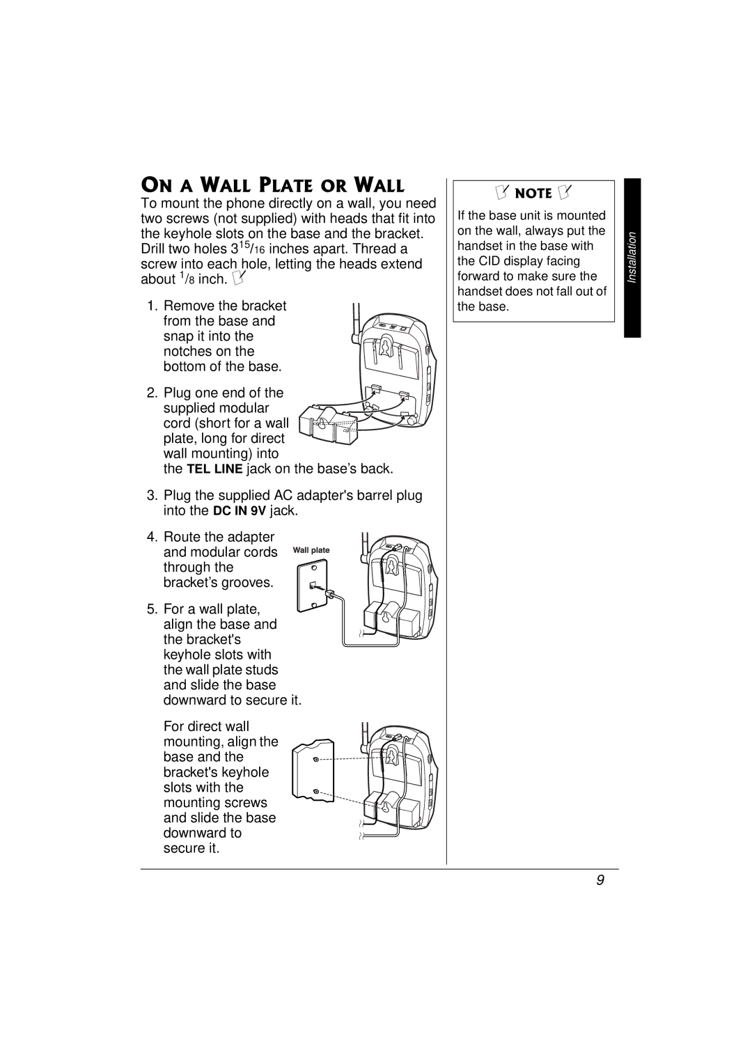 Radio Shack 43-3577 owner manual On a Wall Plate or Wall 