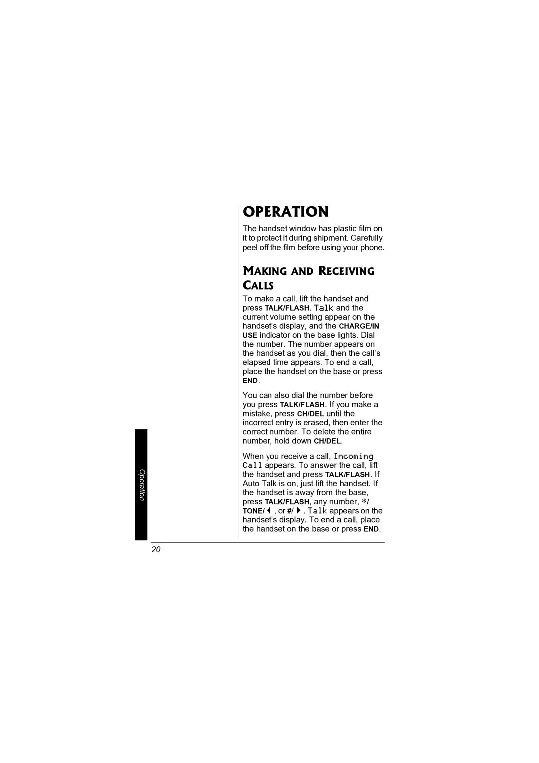 Radio Shack 43-3578 owner manual Operation, Making and Receiving Calls 