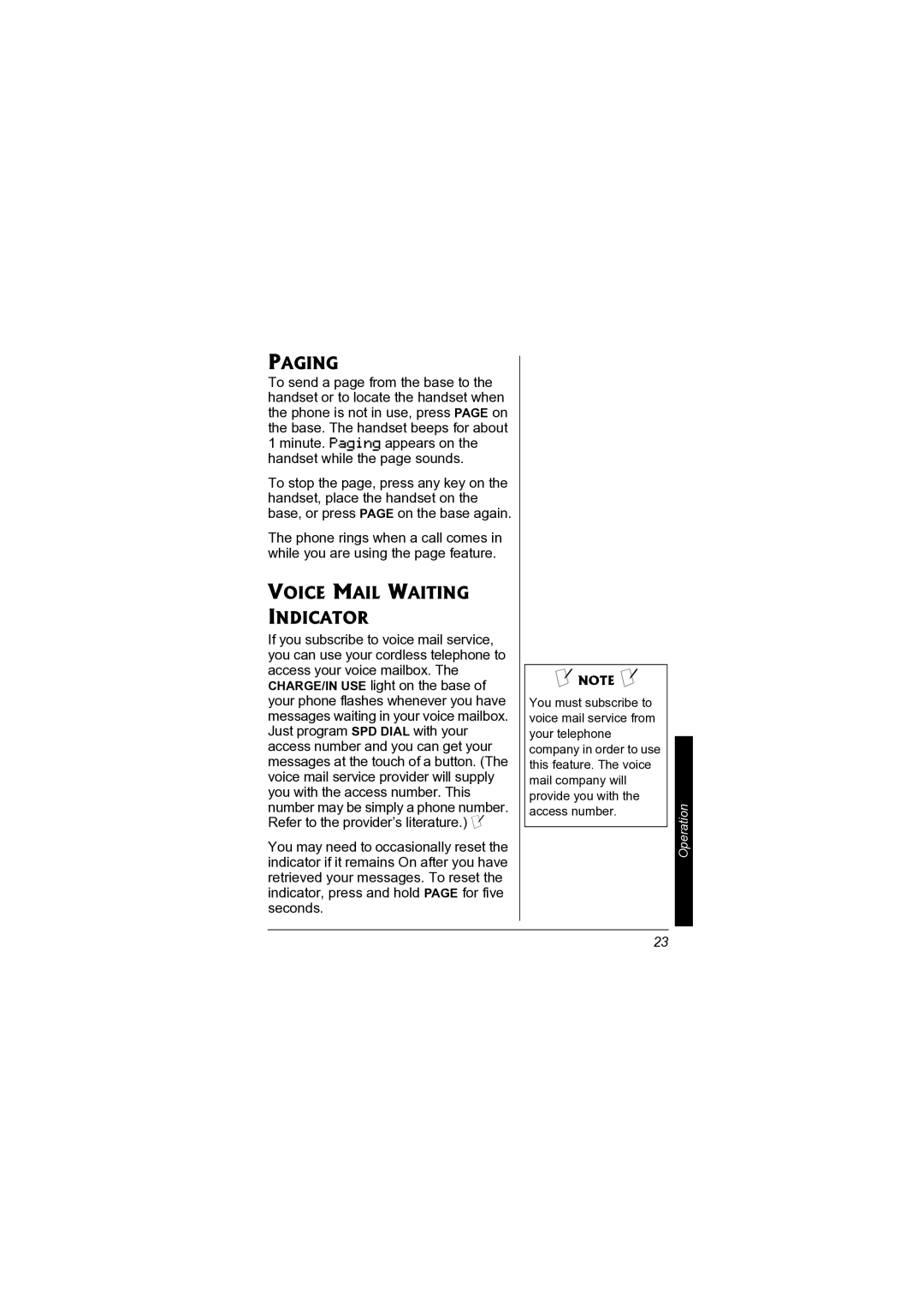 Radio Shack 43-3578 owner manual Paging, Voice Mail Waiting Indicator 