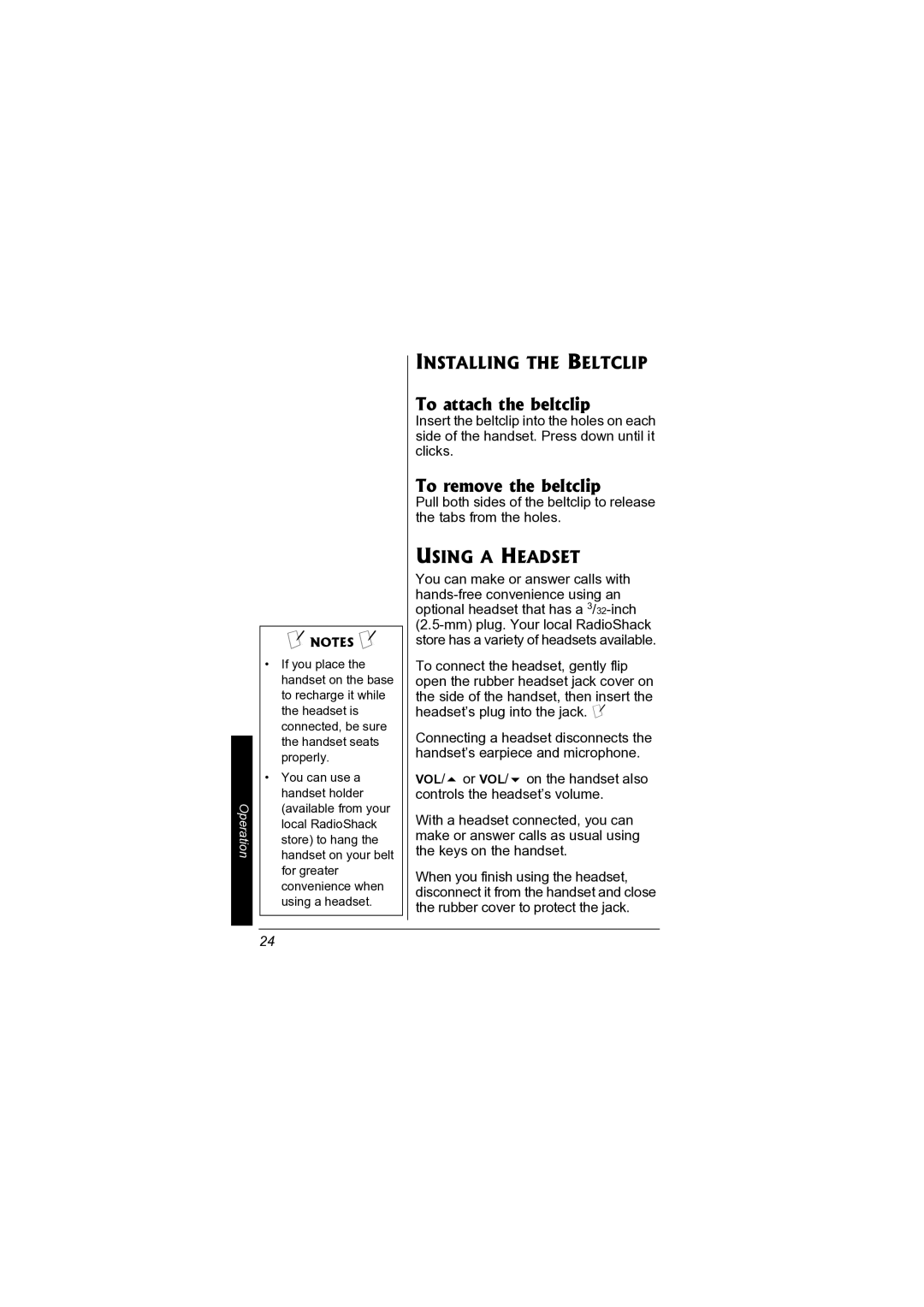 Radio Shack 43-3578 owner manual To attach the beltclip, To remove the beltclip, Installing the Beltclip, Using a Headset 