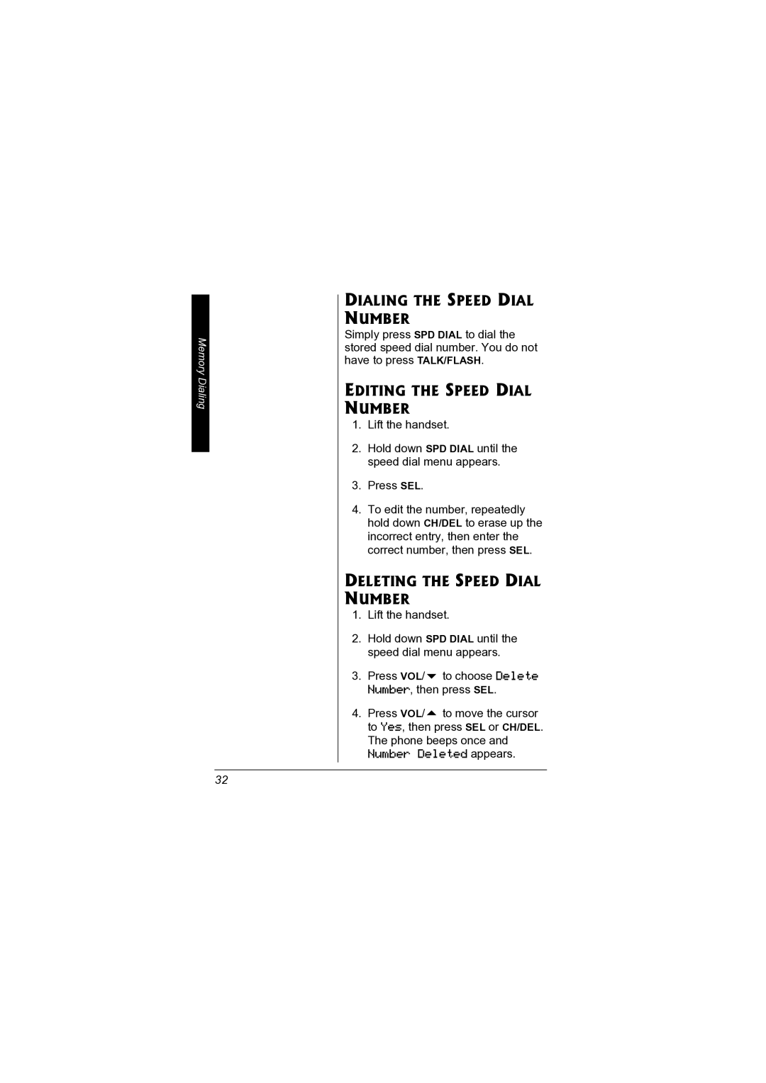 Radio Shack 43-3578 Dialing the Speed Dial Number, Editing the Speed Dial Number, Deleting the Speed Dial Number 