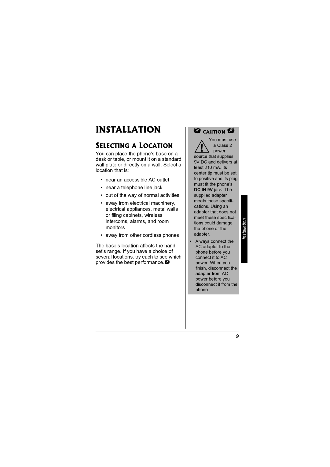 Radio Shack 43-3578 owner manual Installation, Selecting a Location 