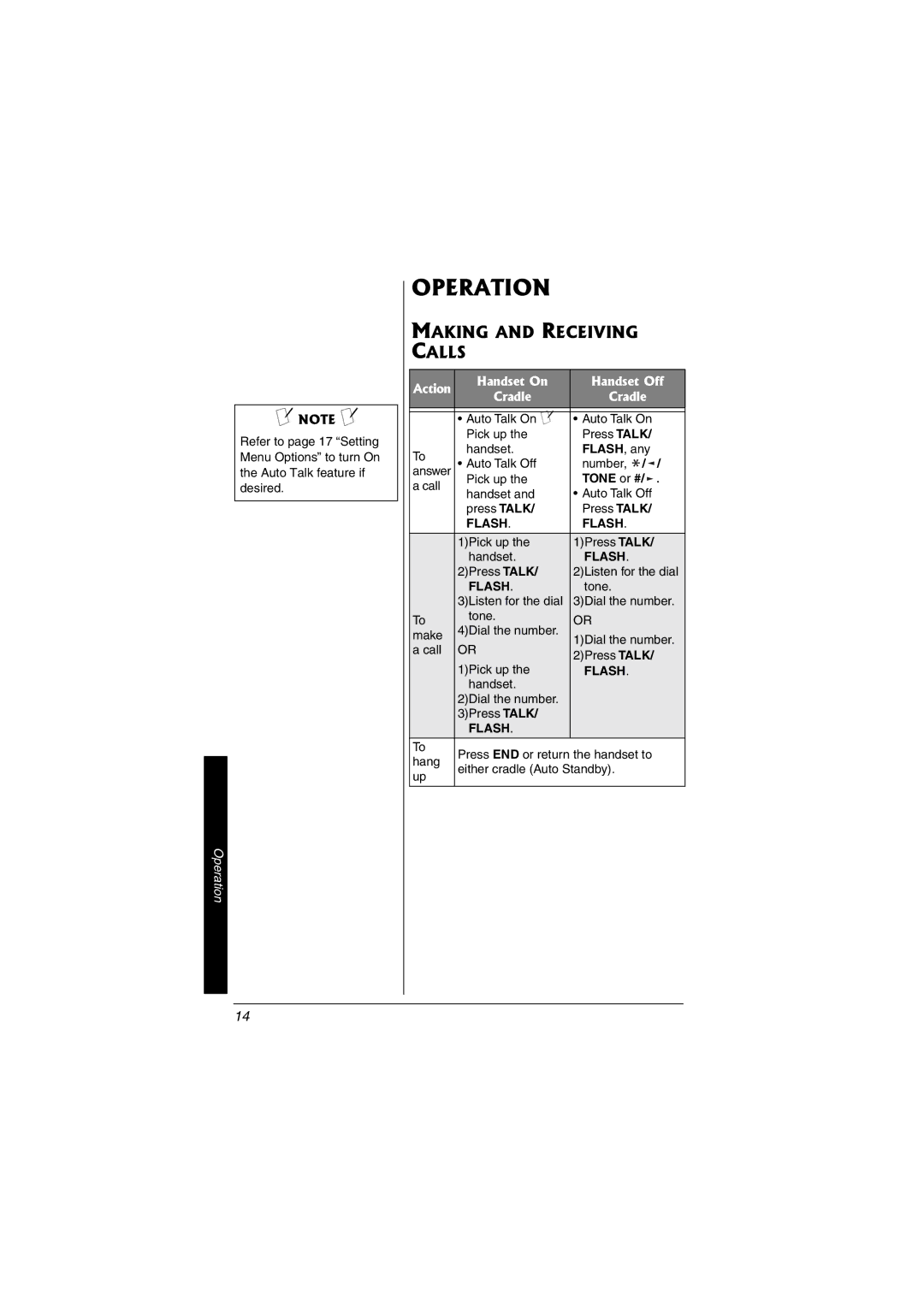 Radio Shack 43-3595 important safety instructions Operation, Making and Receiving Calls 