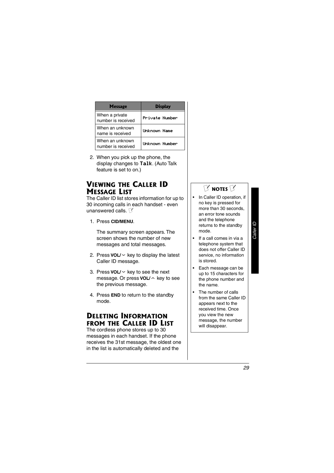 Radio Shack 43-3595 Viewing the Caller ID Message List, Deleting Information from the Caller ID List 