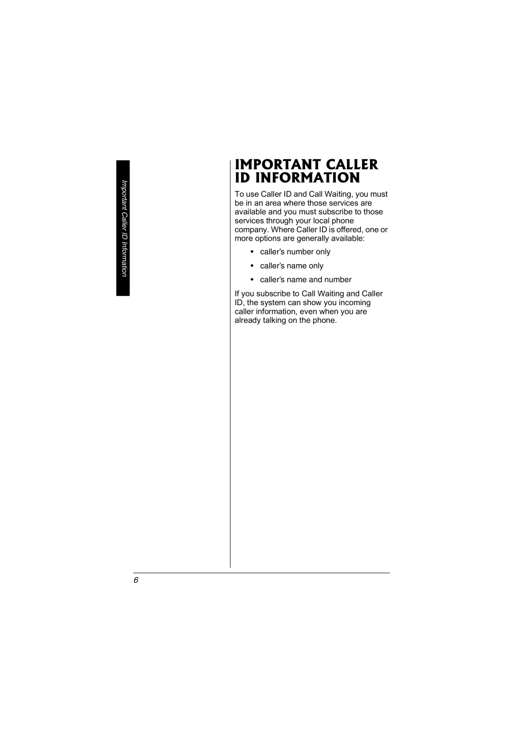 Radio Shack 43-3595 important safety instructions Important Caller ID Information 