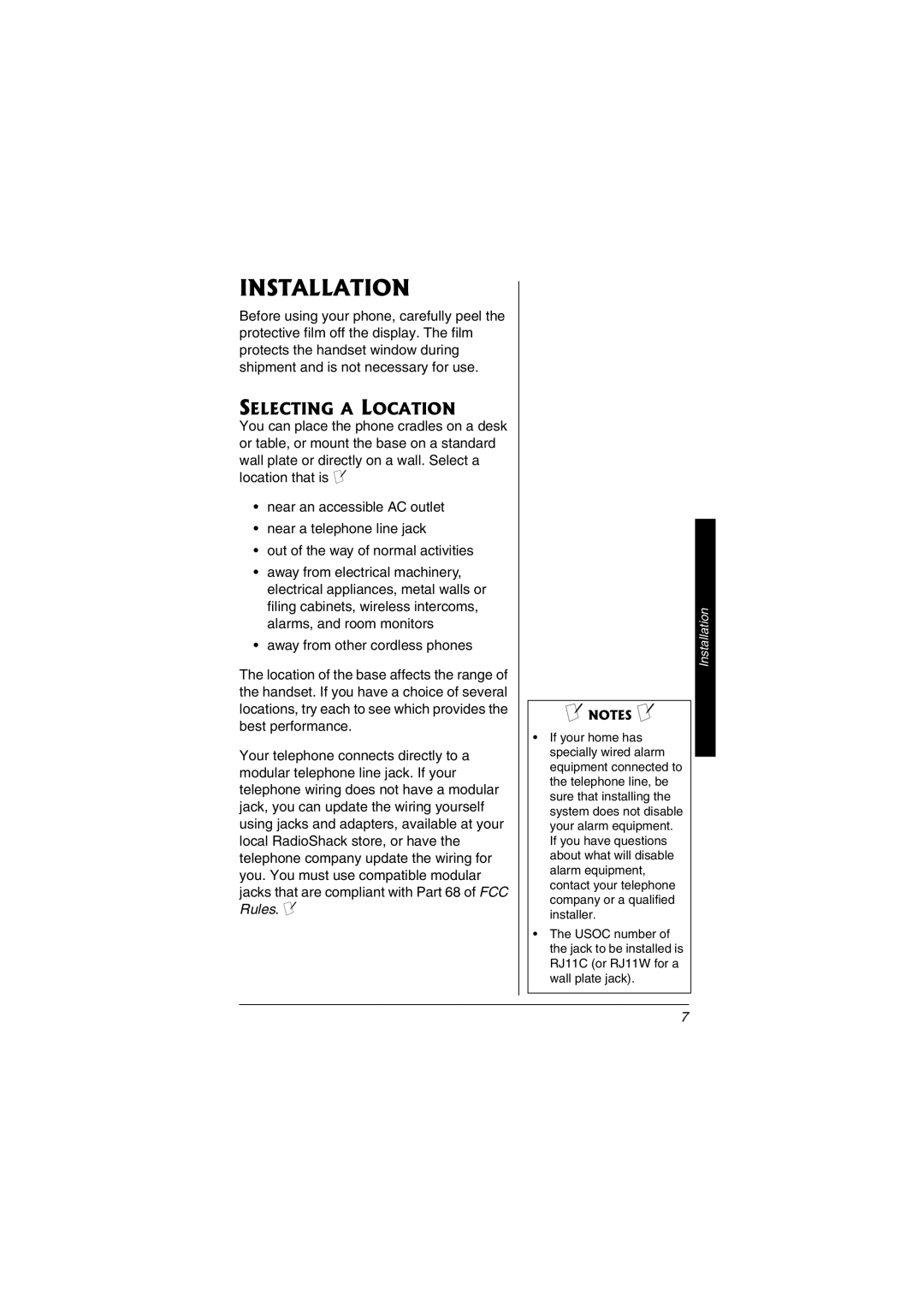 Radio Shack 43-3595 important safety instructions Installation, Selecting a Location 