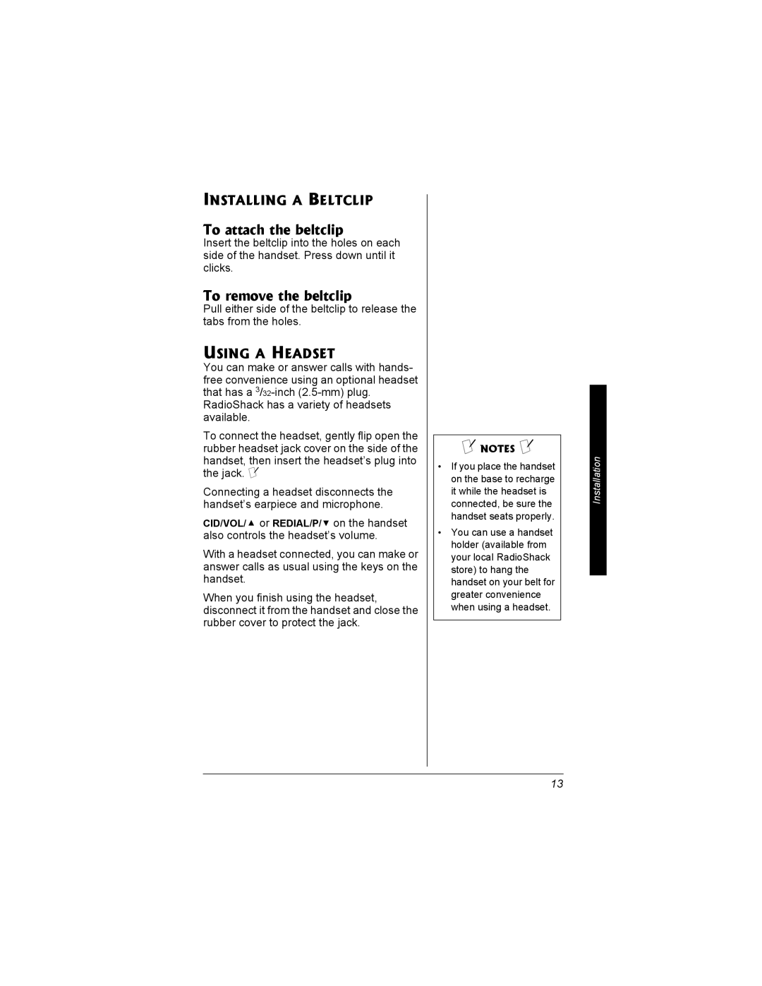 Radio Shack 43-3704 owner manual To attach the beltclip, To remove the beltclip, Installing a Beltclip, Using a Headset 