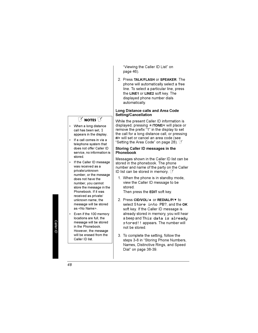 Radio Shack 43-3704 owner manual Viewing the Caller ID List on, Long Distance calls and Area Code Setting/Cancellation 