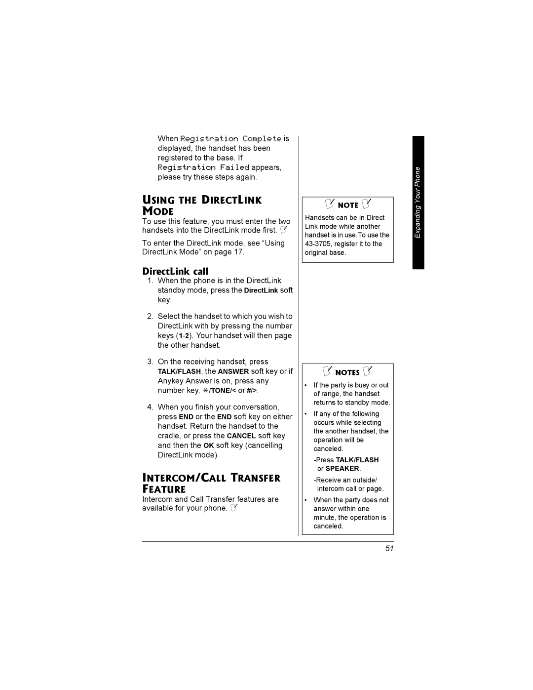 Radio Shack 43-3704 owner manual DirectLink call, Using the Directlink Mode, INTERCOM/CALL Transfer Feature 