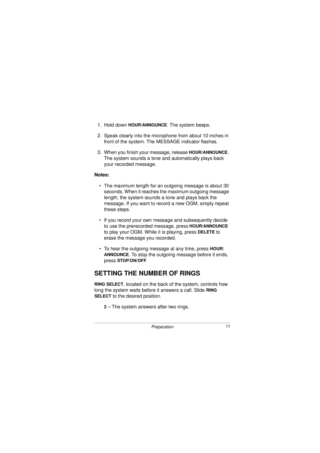 Radio Shack 43-3801 owner manual Setting the Number of Rings 