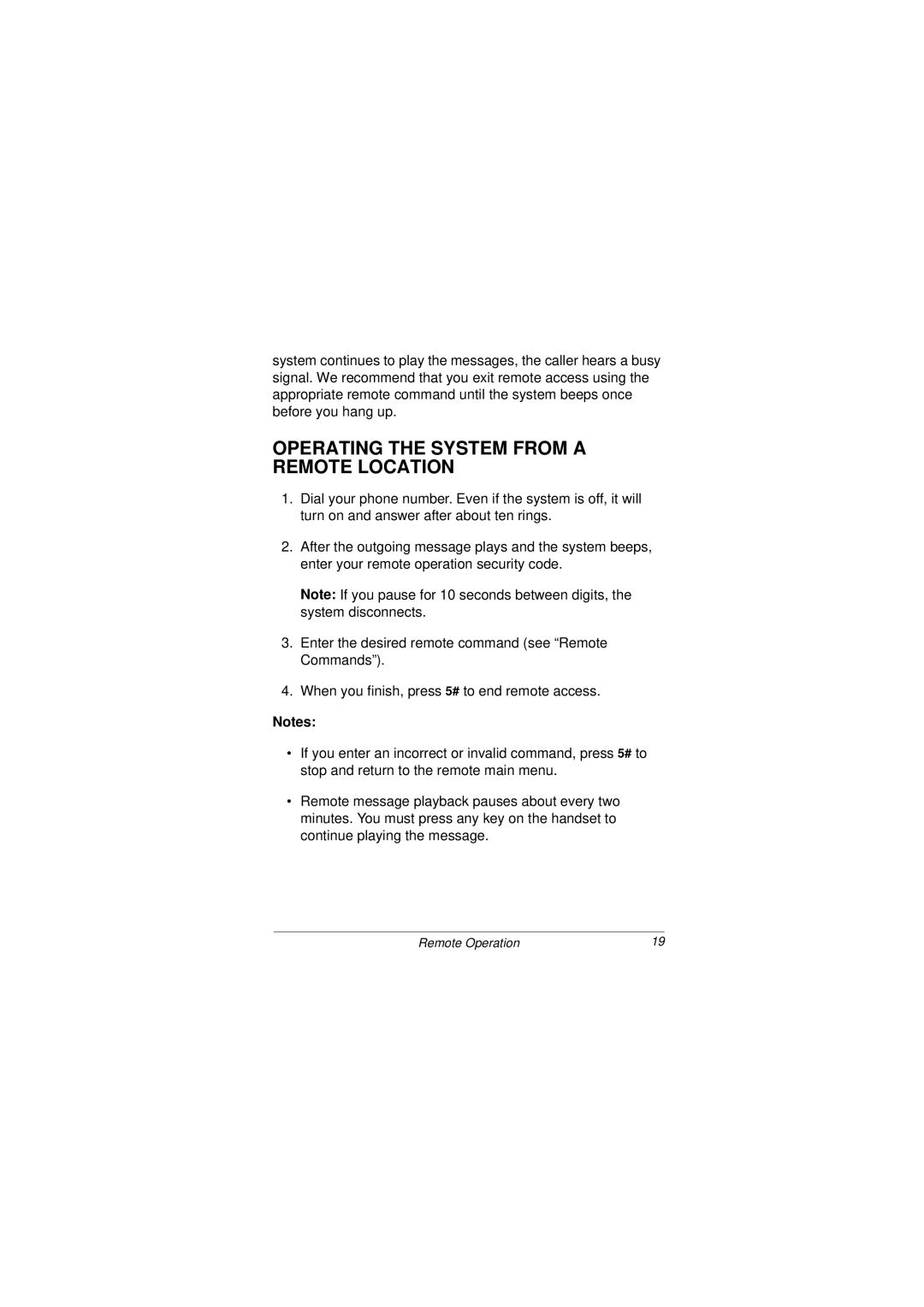 Radio Shack 43-3801 owner manual Operating the System from a Remote Location 