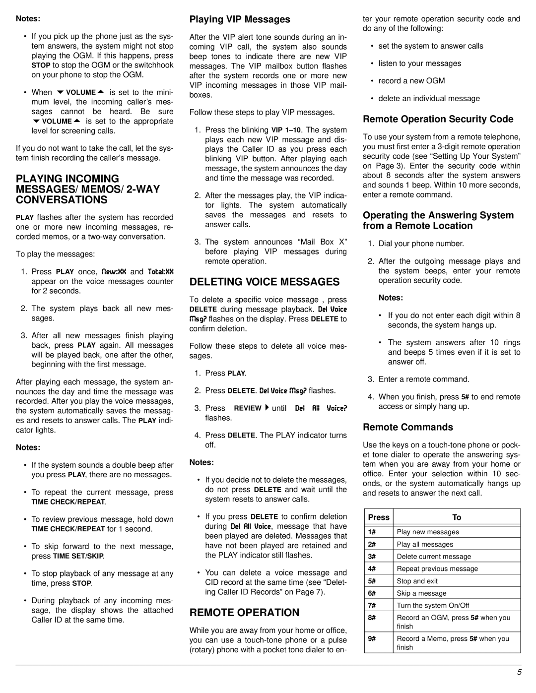 Radio Shack 43-3803 Playing Incoming MESSAGES/ MEMOS/ 2-WAY Conversations, Deleting Voice Messages, Remote Operation 