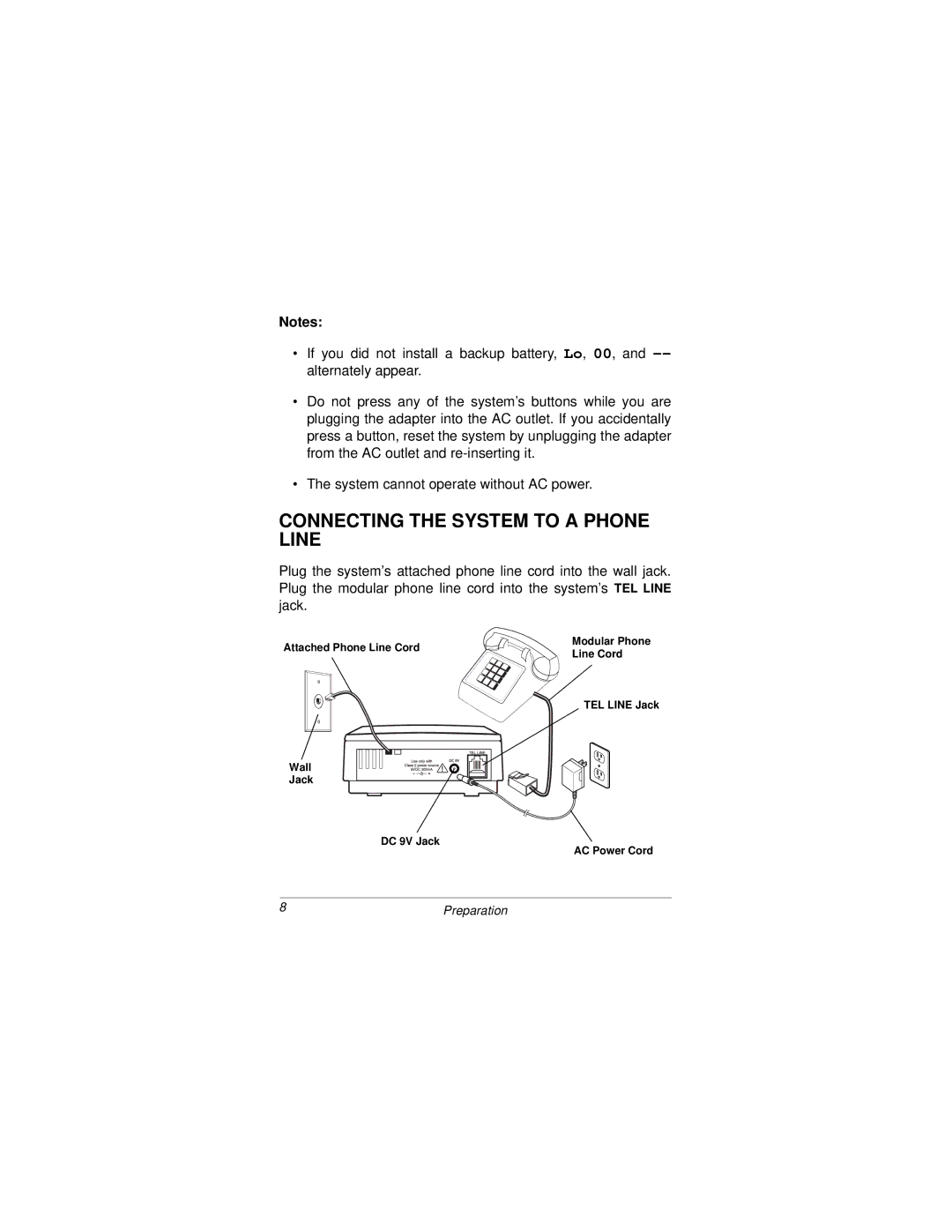 Radio Shack 43-3808 owner manual Connecting the System to a Phone Line 