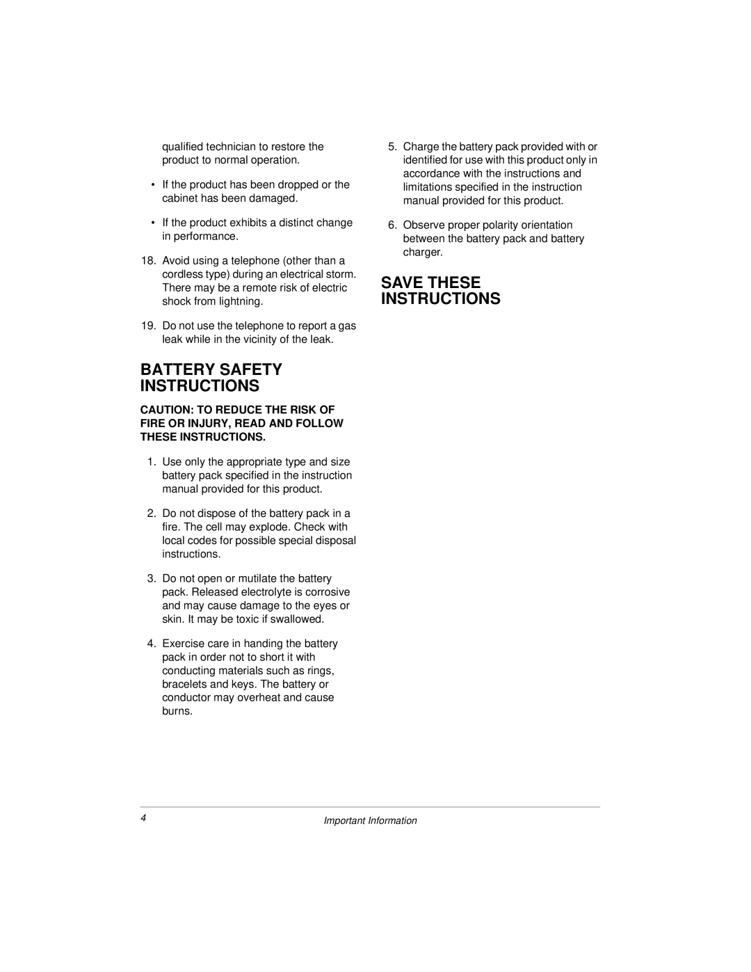 Radio Shack 43-3813, 43-3812 owner manual Battery Safety Instructions, Save These Instructions 