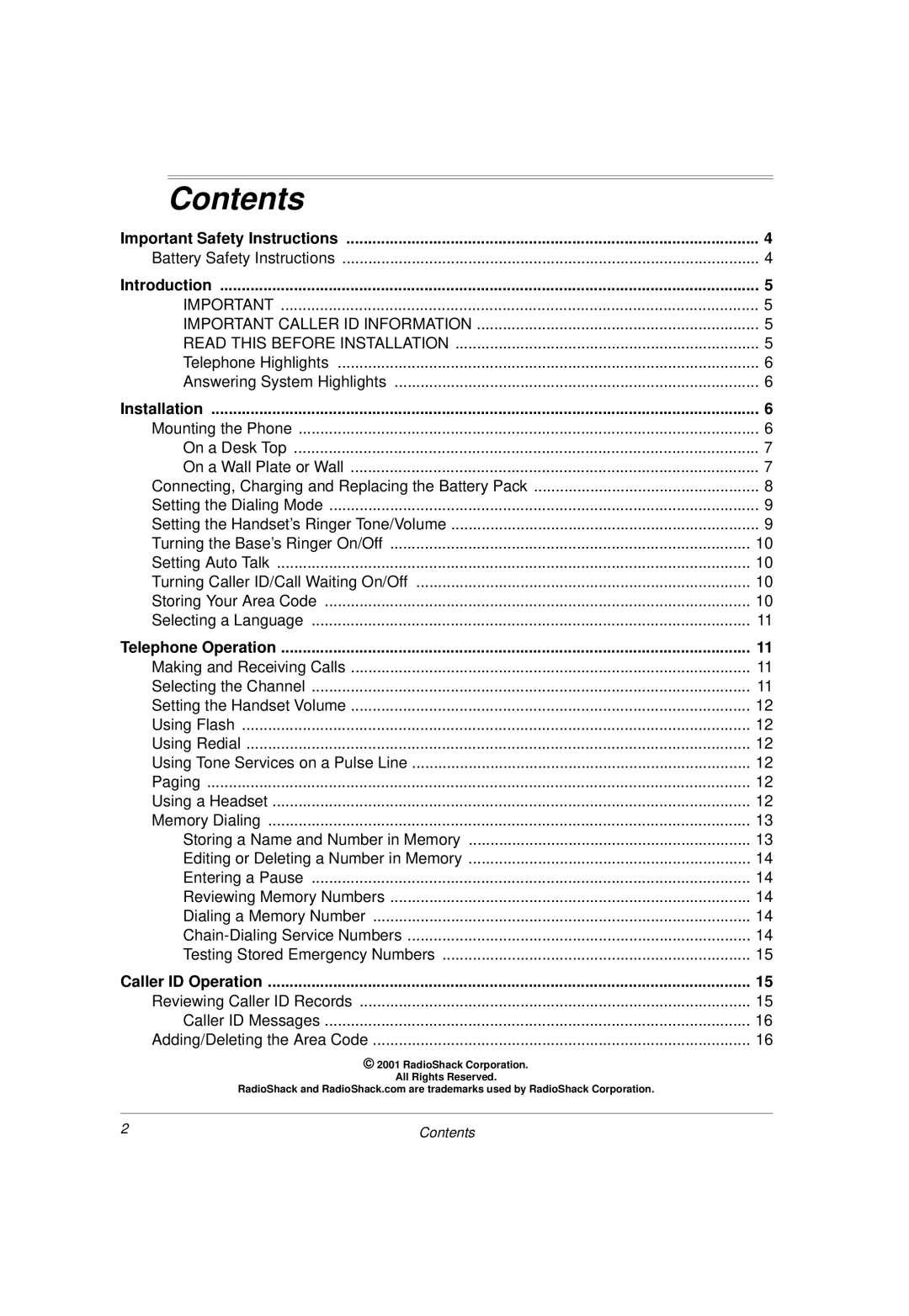 Radio Shack 43-3814 owner manual Contents 