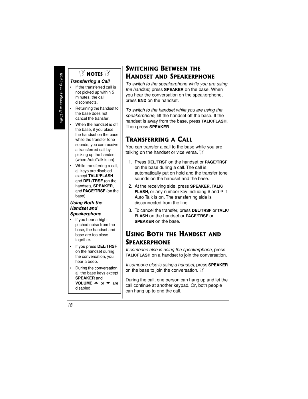 Radio Shack 43-3815/43-3898 owner manual Switching Between Handset and Speakerphone, Transferring a Call 