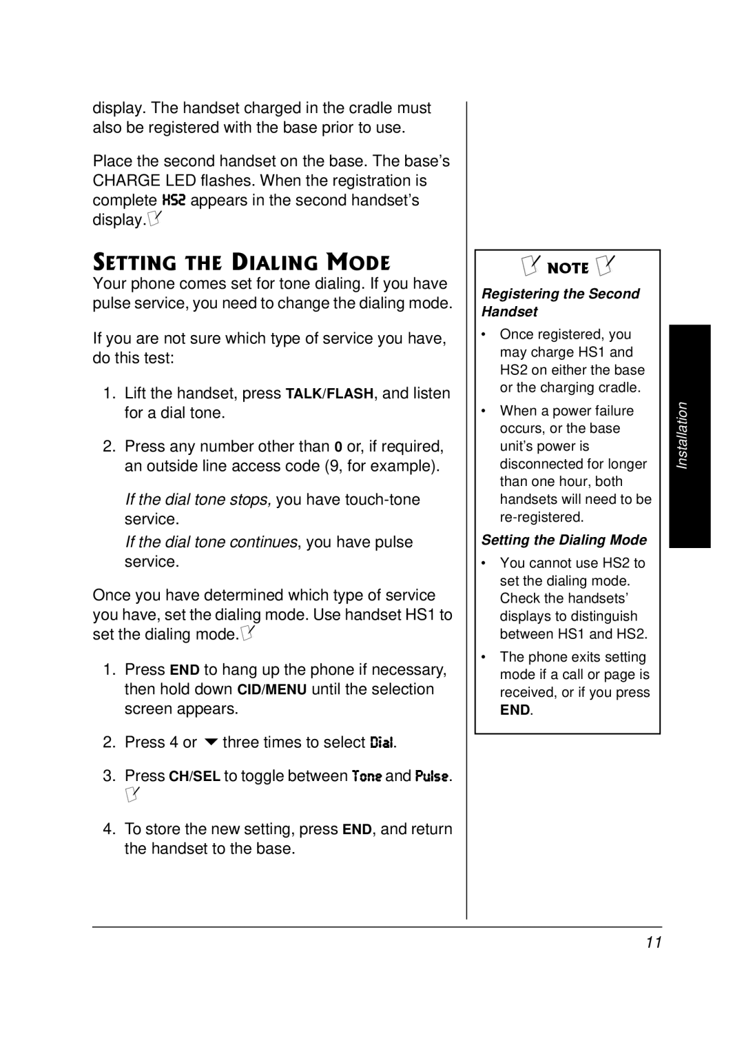 Radio Shack 43-3820 owner manual 566+06*&+#.+0/1, Registering the Second Handset, Setting the Dialing Mode 