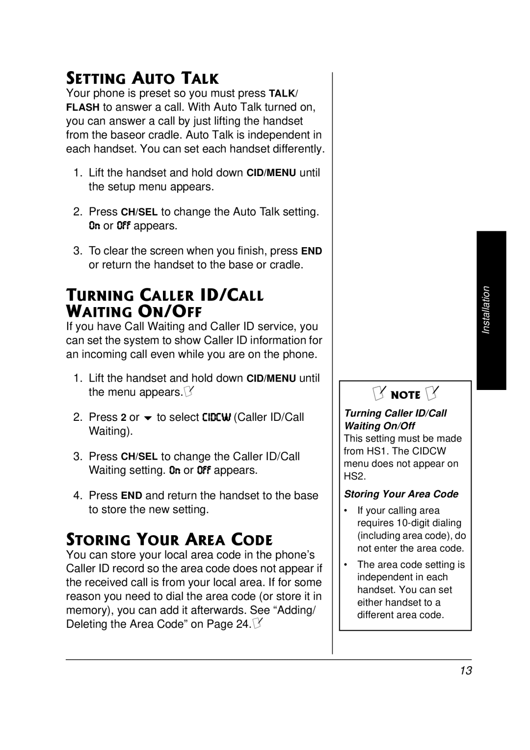 Radio Shack 43-3820 566+0#7616#, 6740+0%#..4+&1%#. #+6+01011, 5614+0174#4#%1, Turning Caller ID/Call Waiting On/Off 