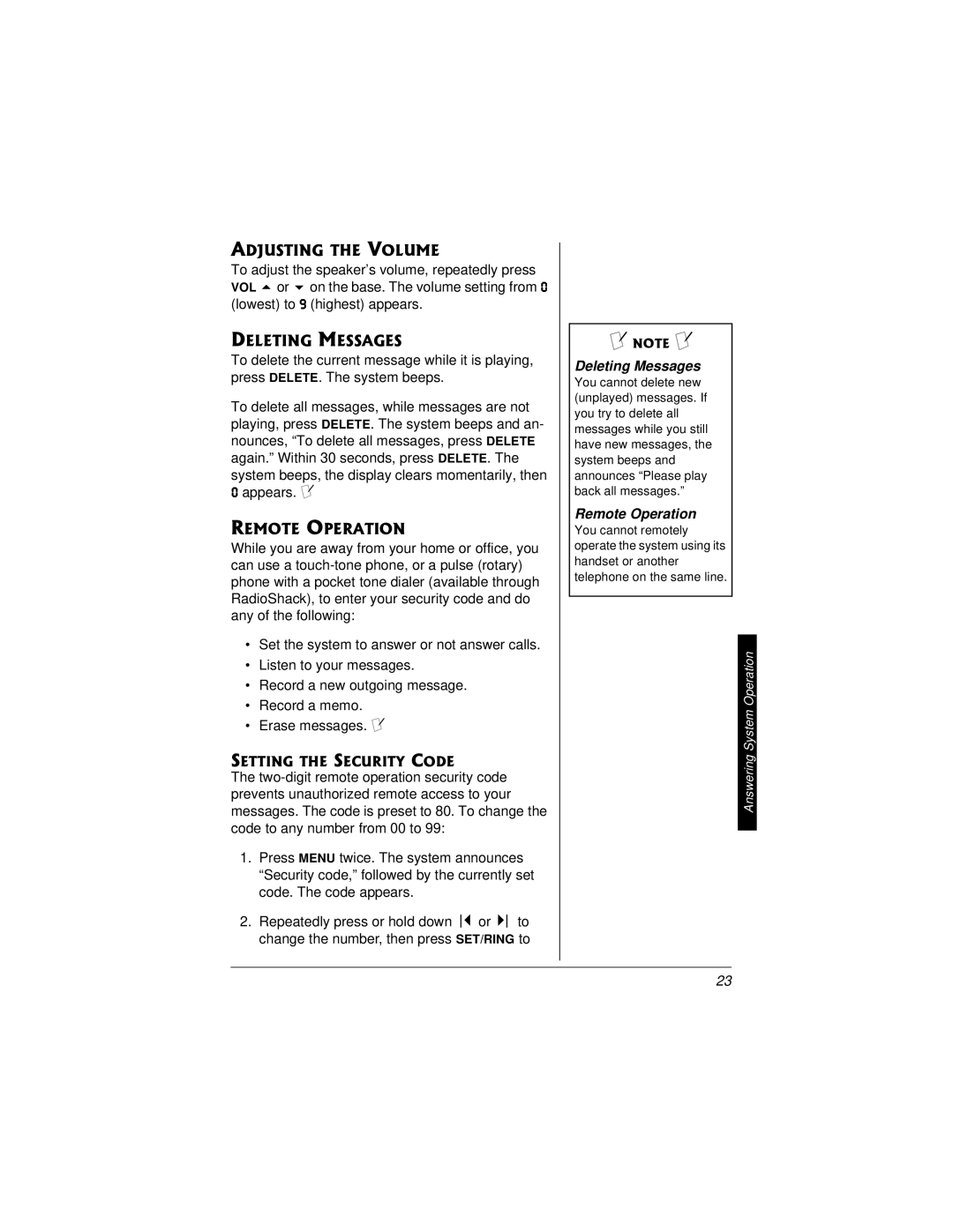 Radio Shack 43-3821 owner manual #&,756+06*81.7, +0/55#5, 16124#6+10, Deleting Messages, Remote Operation 