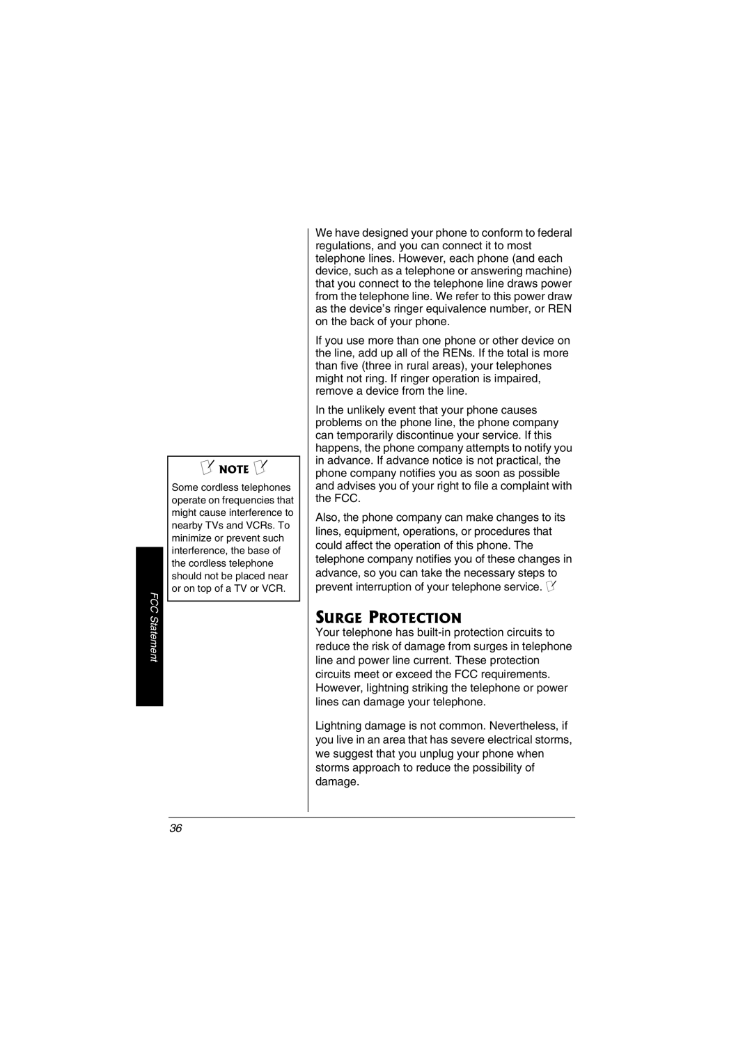 Radio Shack 43-3823 owner manual Surge Protection, FCC Statement 