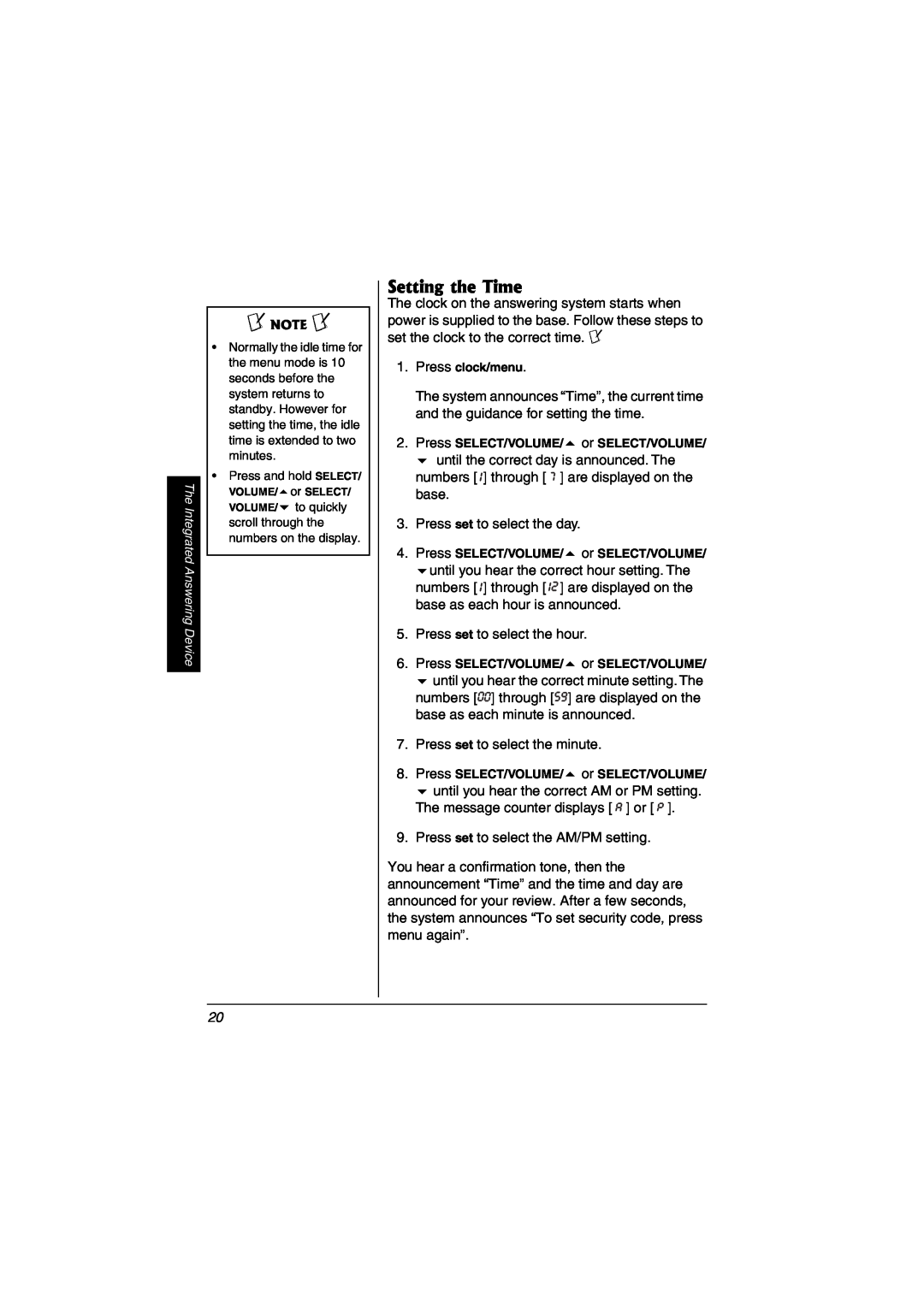 Radio Shack 43-3823 owner manual Setting the Time 