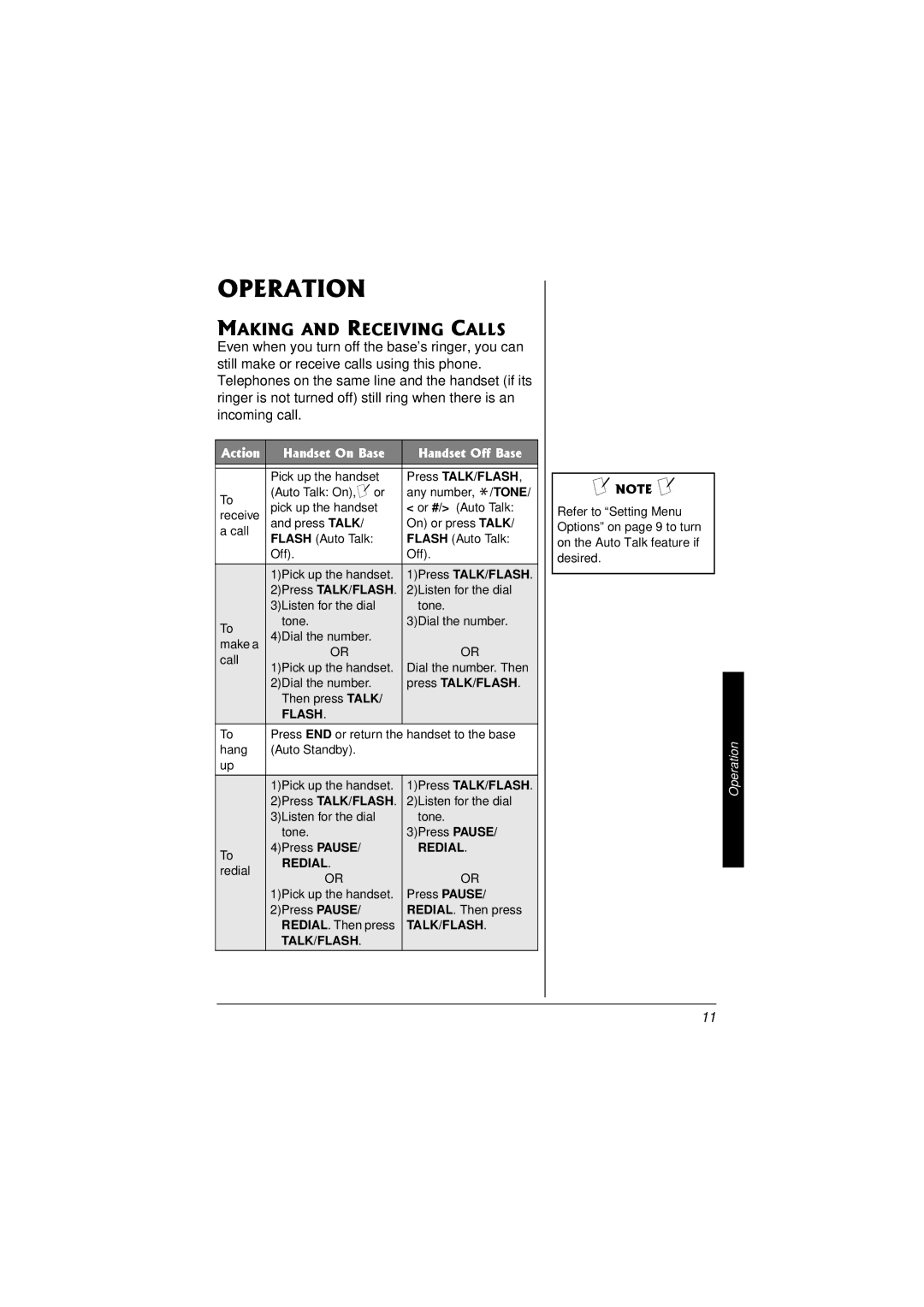 Radio Shack 43-3857 owner manual Operation, Making and Receiving Calls 