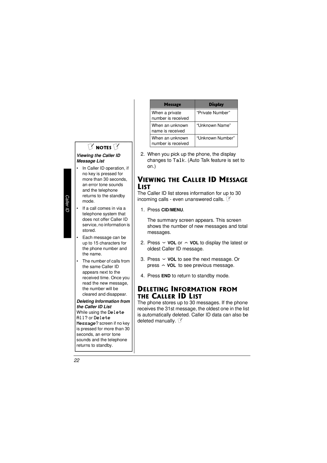 Radio Shack 43-3857 owner manual Viewing the Caller ID Message List, Deleting Information from the Caller ID List 