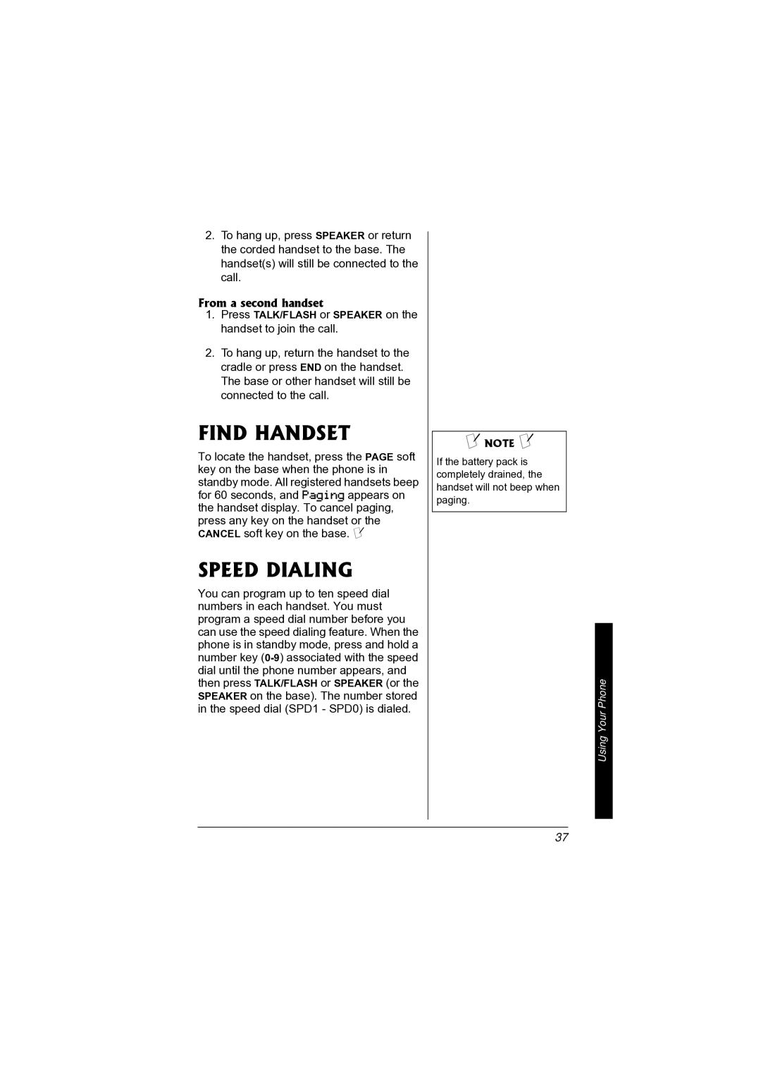 Radio Shack 43-3872 manual Find Handset, Speed Dialing, From a second handset 