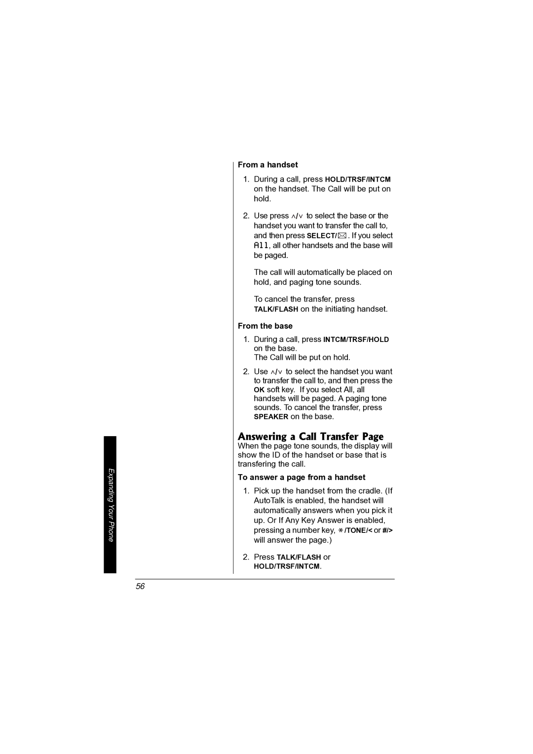 Radio Shack 43-3872 manual Answering a Call Transfer, To answer a page from a handset 