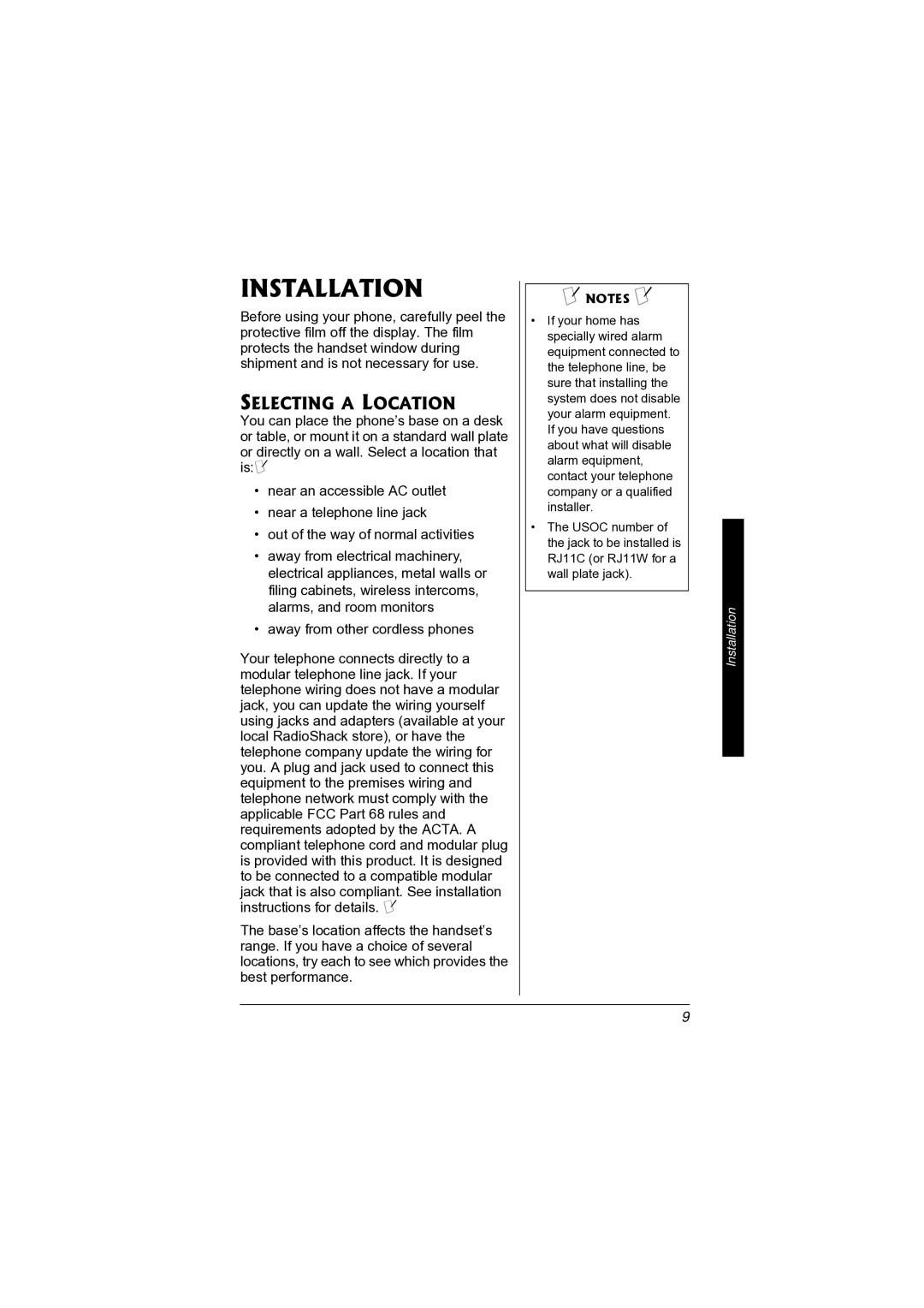 Radio Shack 43-3872 manual Installation, Selecting a Location 