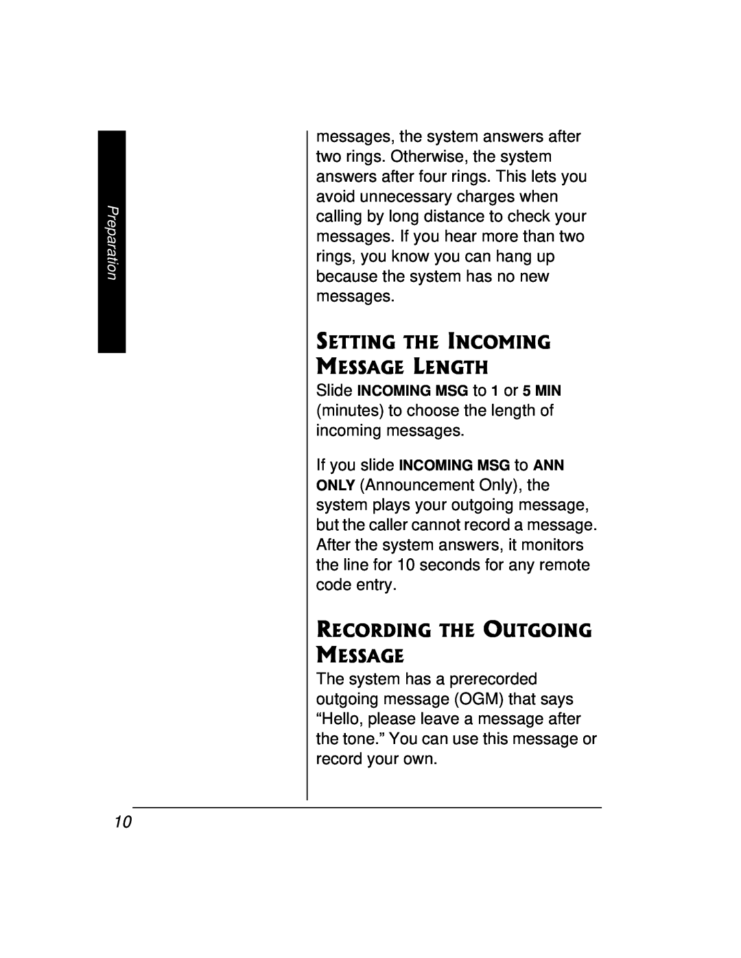 Radio Shack 43-3888 owner manual Setting The Incoming Message Length, Recording The Outgoing Message 
