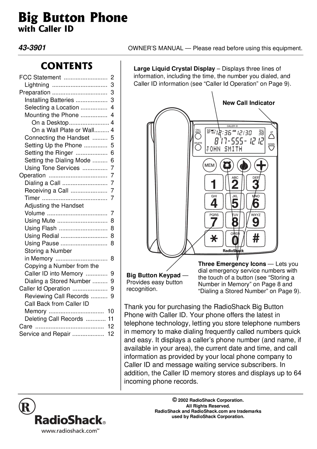 Radio Shack 43-3901 owner manual $KI$WVVQP2JQPG, Big Button Keypad 