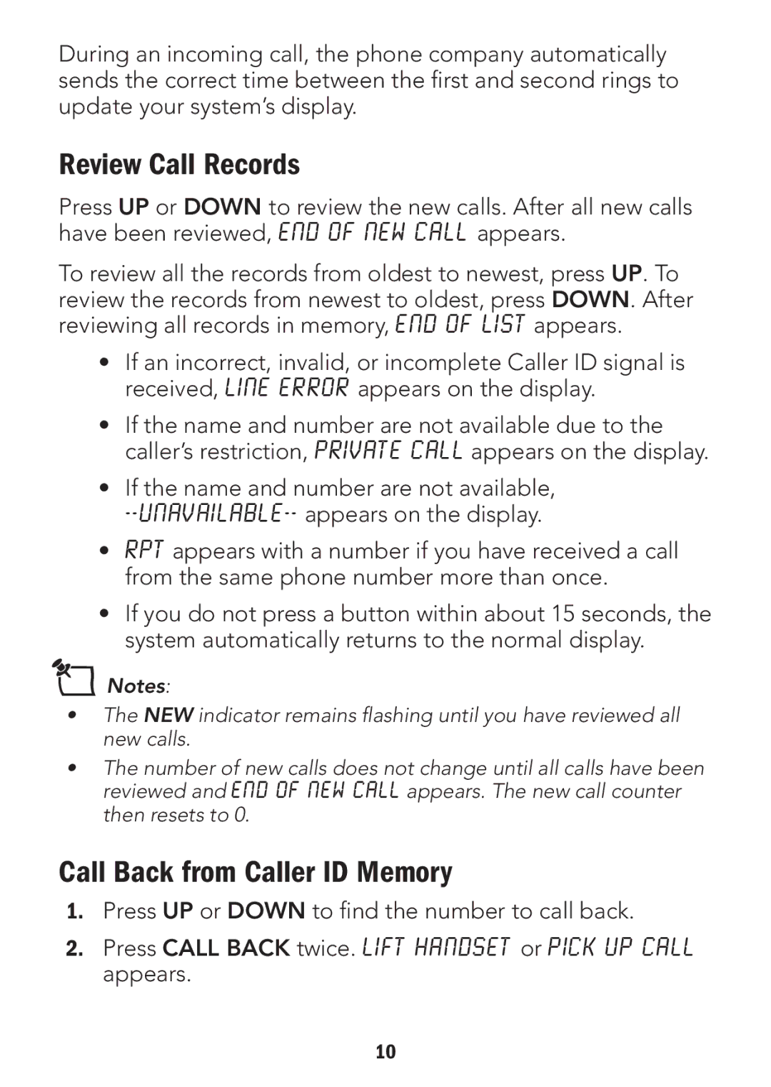 Radio Shack 43-3905, 4LM053Y2 manual Review Call Records, Call Back from Caller ID Memory 