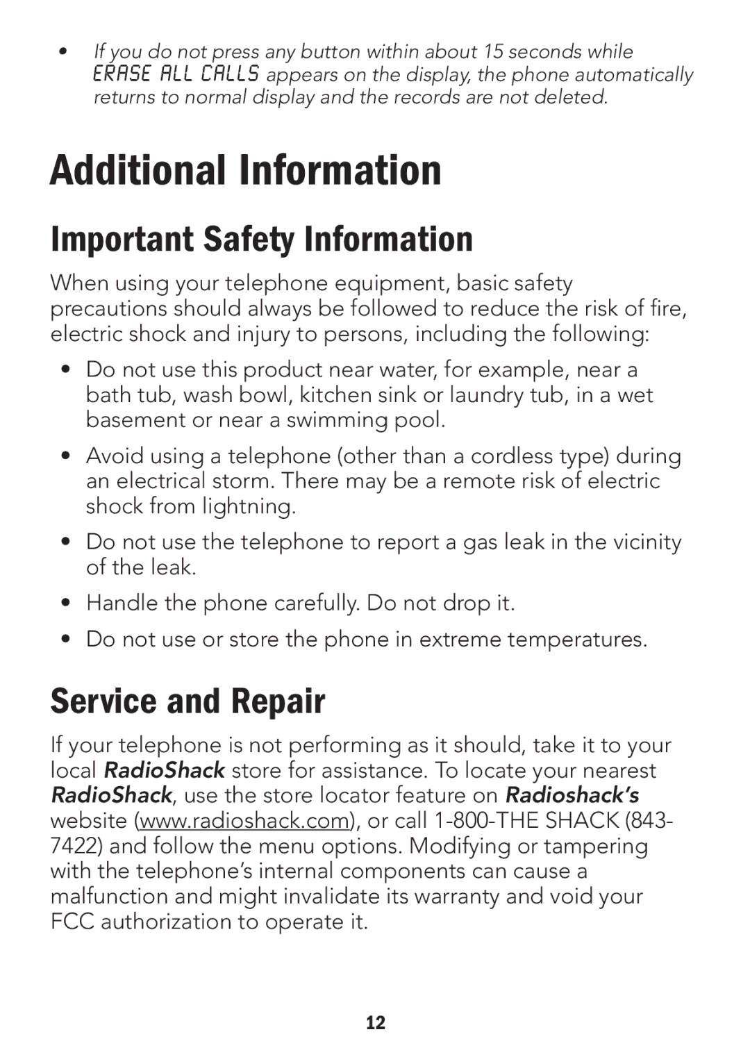 Radio Shack 43-3905, 4LM053Y2 manual Additional Information, Important Safety Information, Service and Repair 