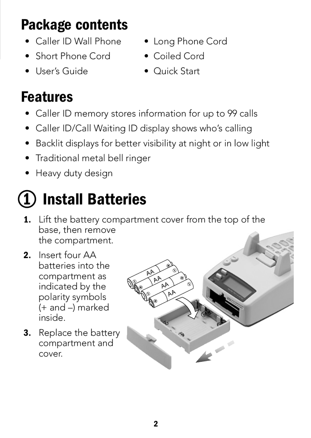 Radio Shack 43-3905, 4LM053Y2 manual Install Batteries, Package contents, Features 