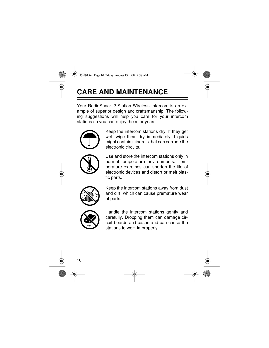 Radio Shack 43-491 owner manual Care and Maintenance 