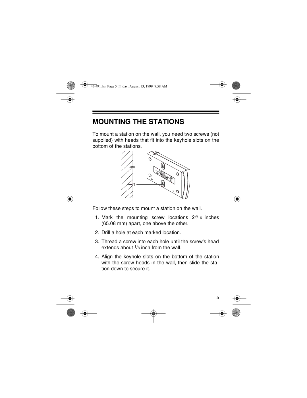 Radio Shack 43-491 owner manual Mounting the Stations 