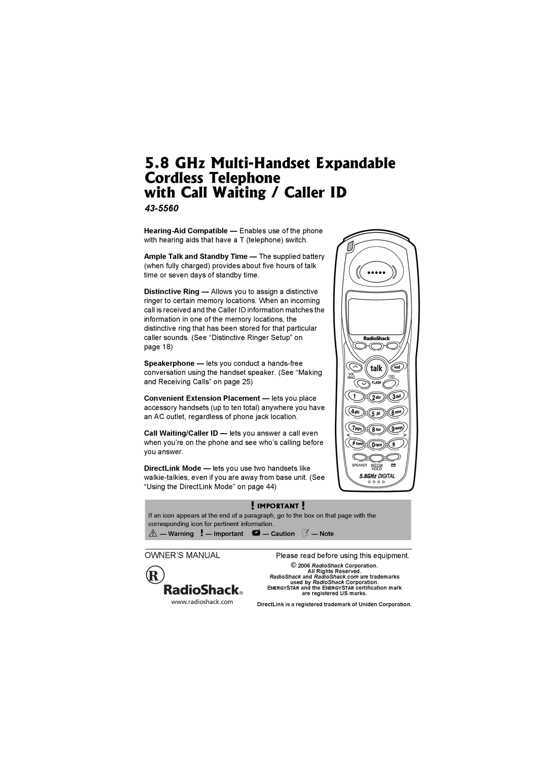 Radio Shack 43-5560 owner manual 