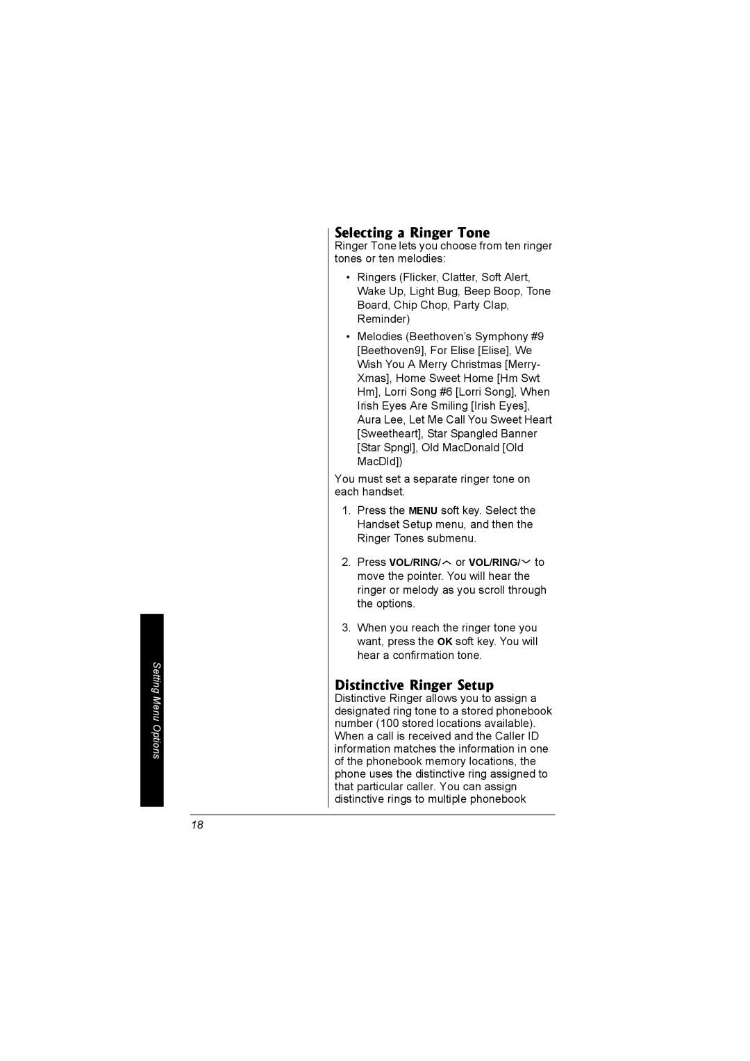 Radio Shack 43-5560 owner manual Selecting a Ringer Tone, Distinctive Ringer Setup 