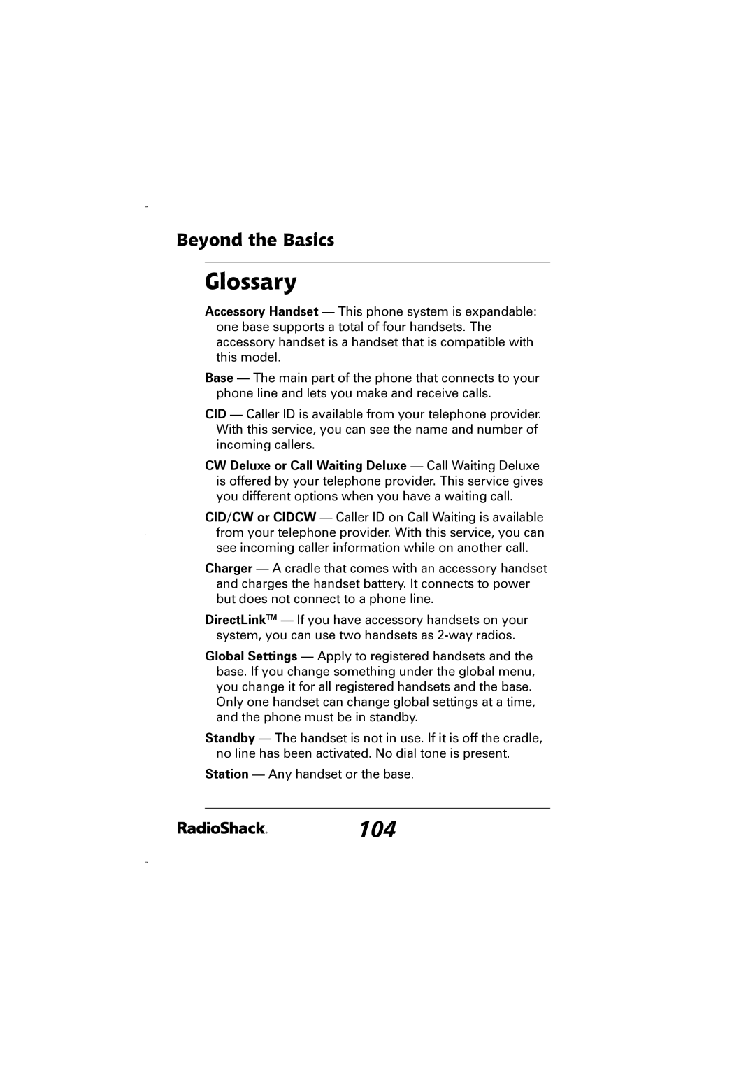 Radio Shack 43-5829 manual Glossary, 104 