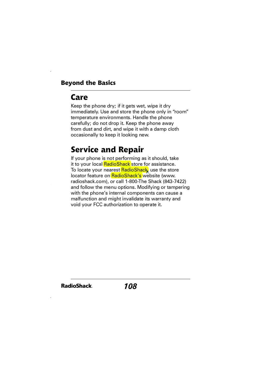 Radio Shack 43-5829 manual Care, Service and Repair 