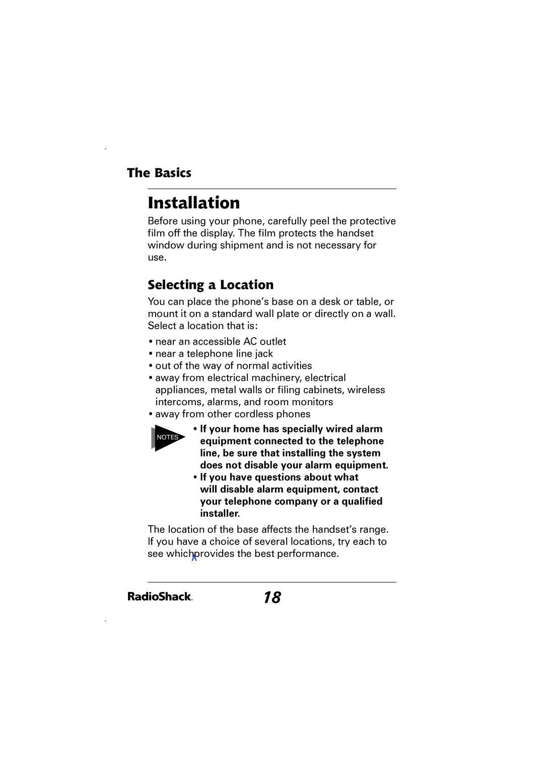 Radio Shack 43-5829 manual Installation, Selecting a Location 