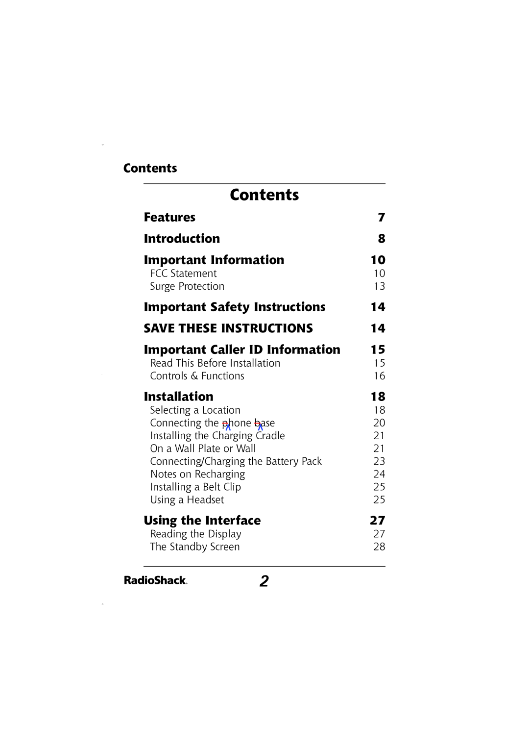 Radio Shack 43-5829 manual Contents 