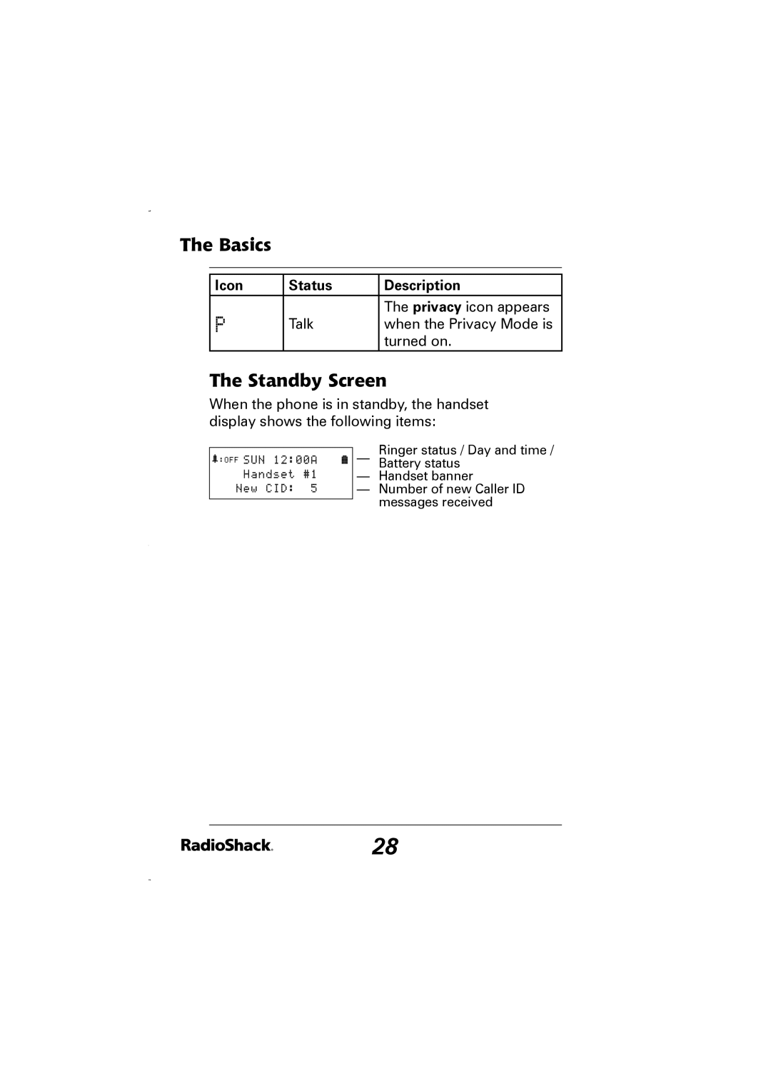 Radio Shack 43-5829 manual Standby Screen 