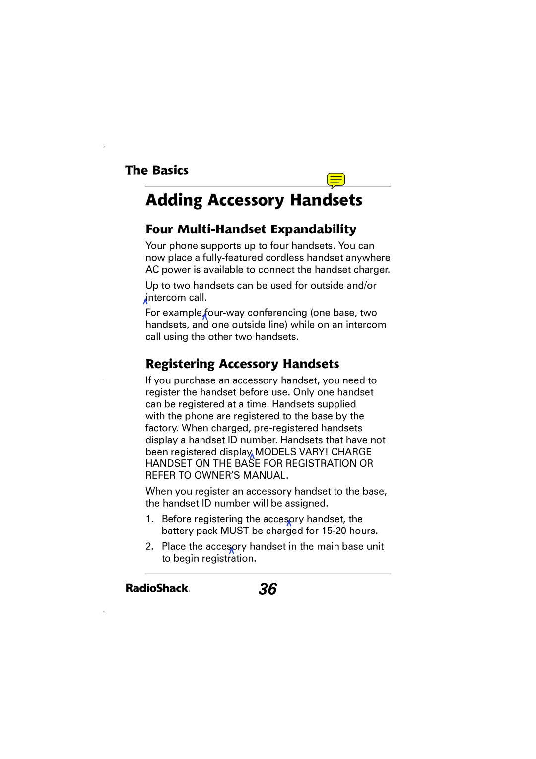 Radio Shack 43-5829 manual Adding Accessory Handsets, Four Multi-Handset Expandability, Registering Accessory Handsets 