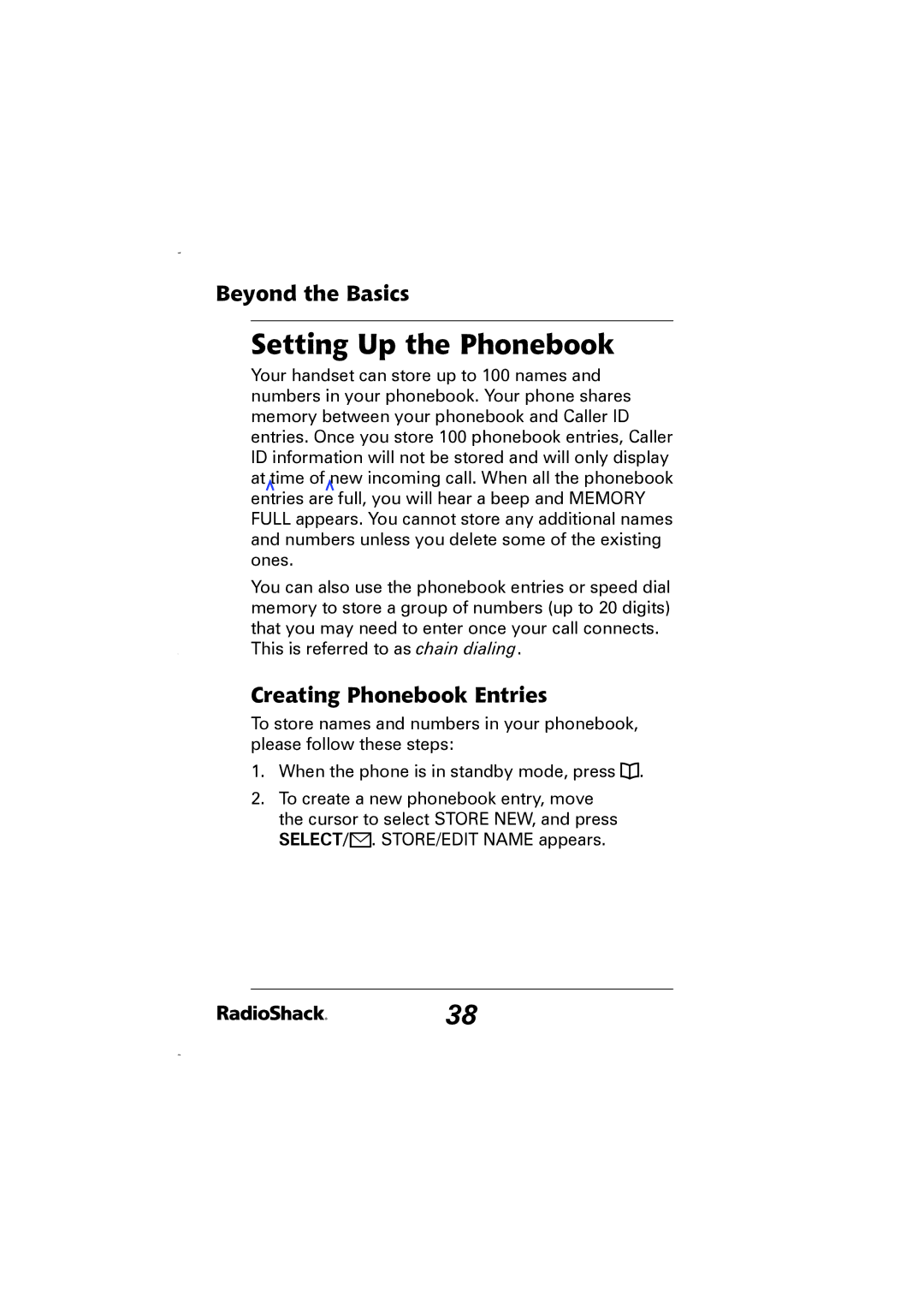 Radio Shack 43-5829 manual Setting Up the Phonebook, Beyond the Basics, Creating Phonebook Entries 