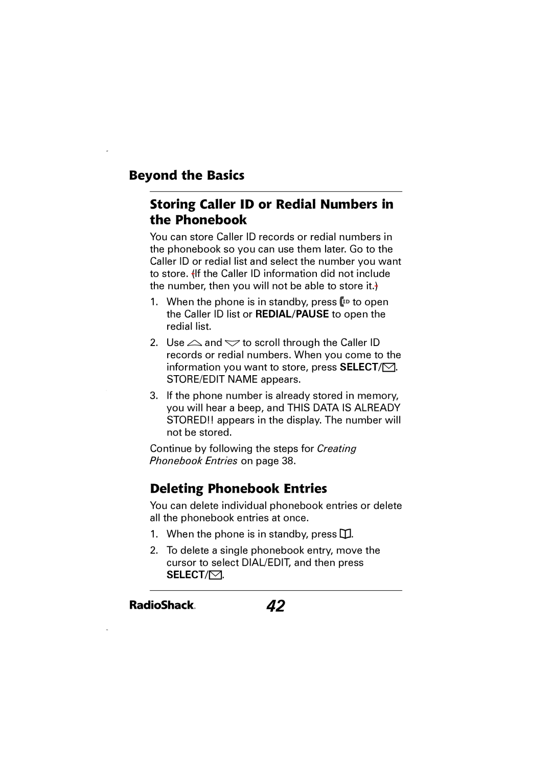 Radio Shack 43-5829 manual Deleting Phonebook Entries 